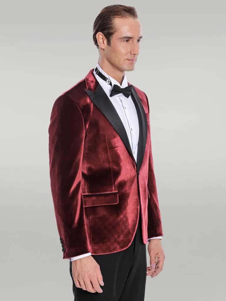 WSS Velvet Slim Fit Burgundy Men Prom Blazer  - Singen